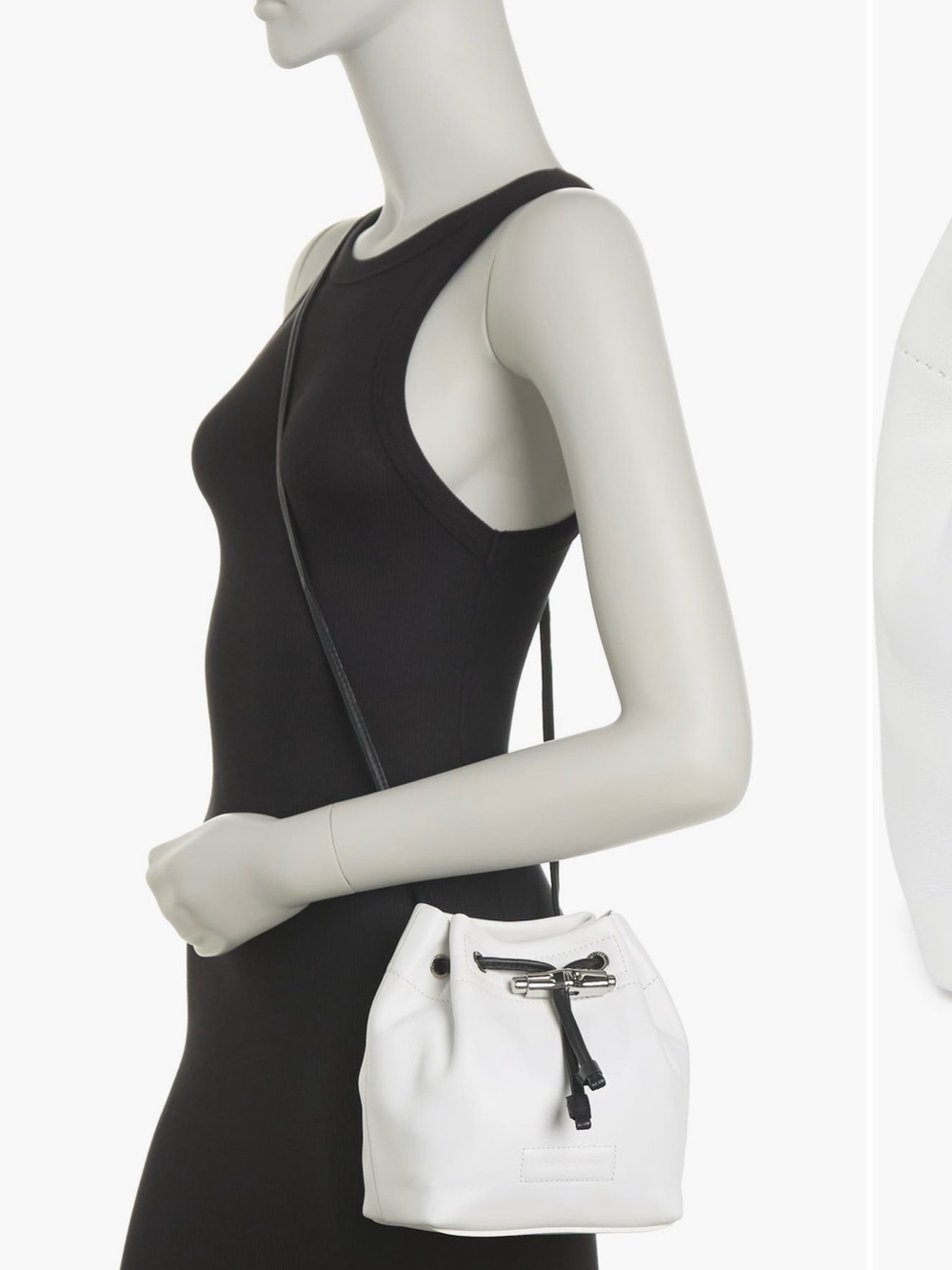 Longchamp White Leather Drawstring Crossbody Bag